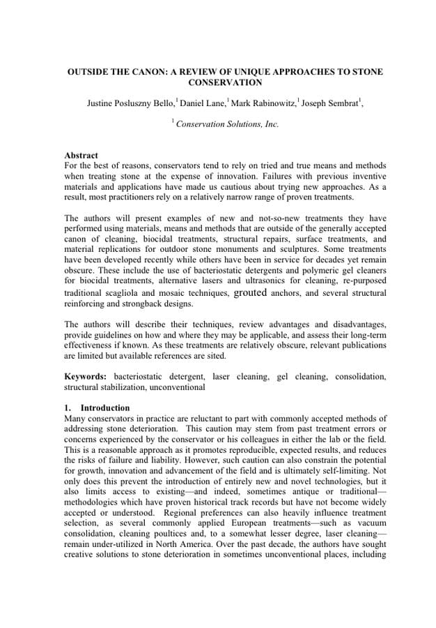 Cover — Outside the Canon: A Review of Unique Approaches to Stone Conservation